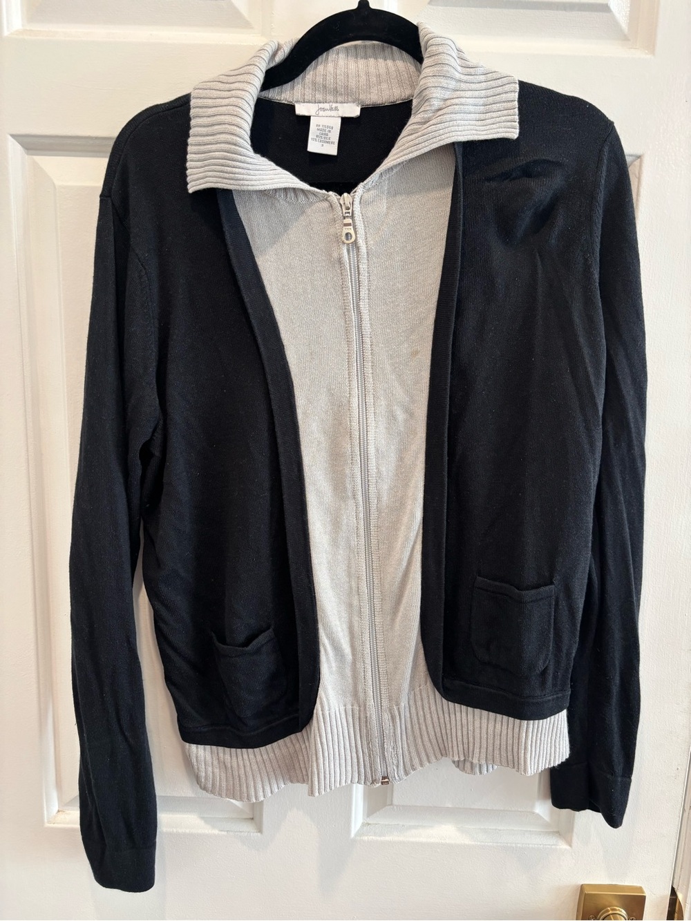 Joan Vass Silk and Cashmere Layered Zip Up Sweater